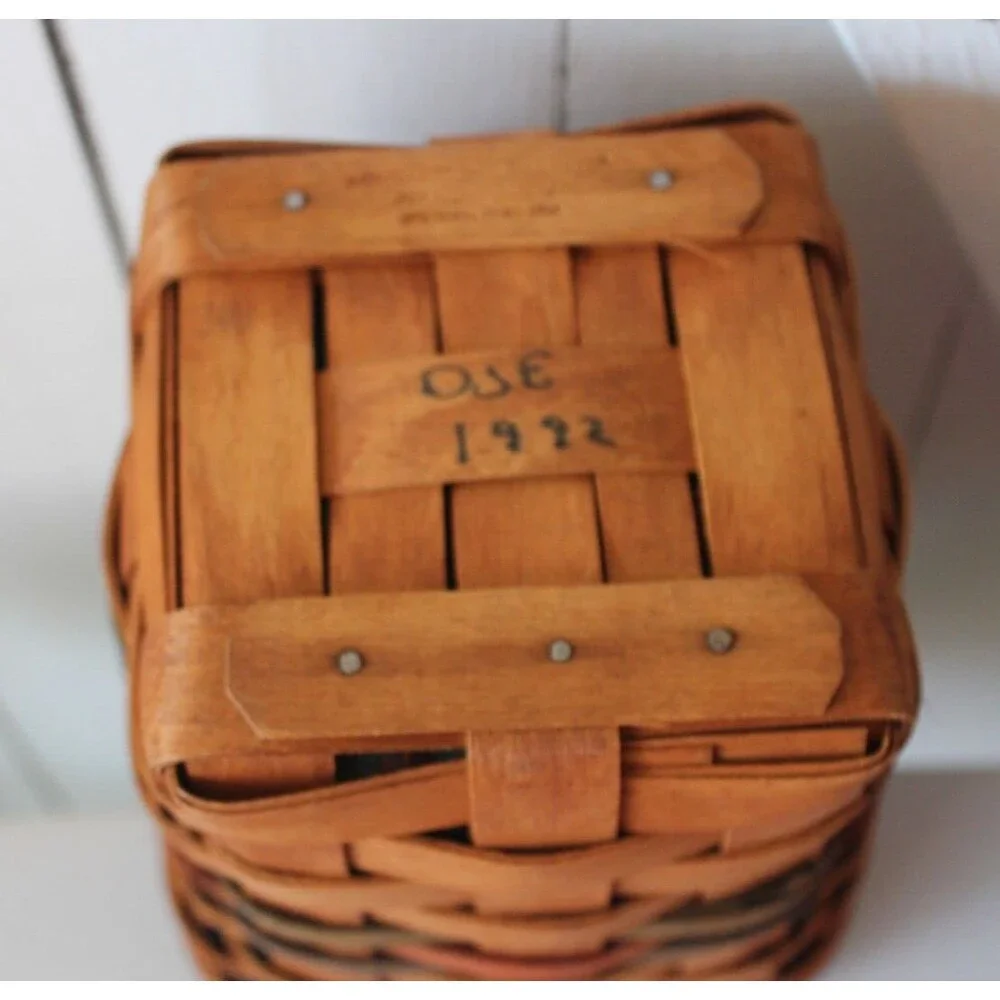 1992 Longaberger Basket Small w/ Plastic &Floral Green Liner 10